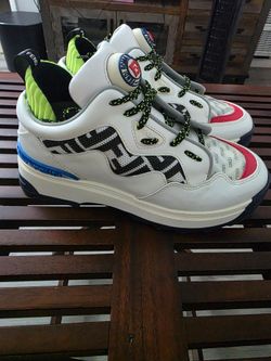 Fendi Women's T-Rex Leather High Sole sneakers in the "White/Blue/Green/Red/Black" ZISE 40 #0963