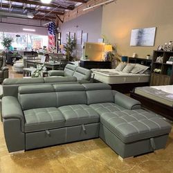 Sectional Pull Out Bed With Storage And Adjustable Headrests