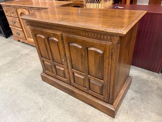 EHAN ALLEN Vintage Walnut Finished Flip-Top Rolling Bar Cart with Felt Lined Drawer