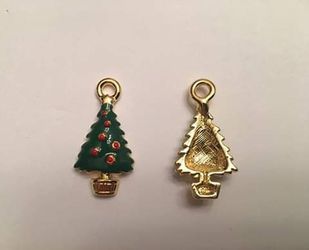 Vintage Gold Enameled Christmas Tree Charm Pendant
