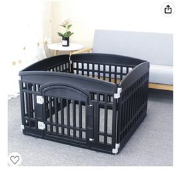 Pet Playpen Foldable Gate For Dogs Heavy Plastic Puppy Exercise Pen With Door Portable Indoor Outdoor Small Pets Fence Puppies Folding Cage 4 Panels M