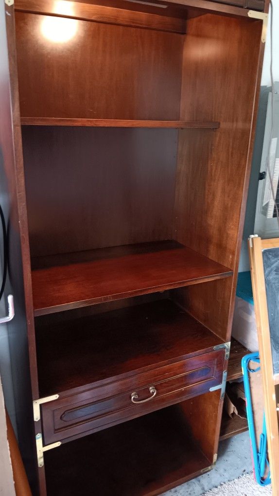 Bernhardt Shelf with Light, Drawer, & Brass Deco