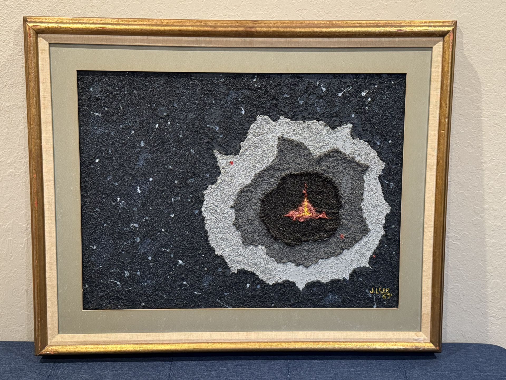 Stunning 1967 MCM Abstract Starburst Oil Painting by Listed Cal. Artist Jim Leff