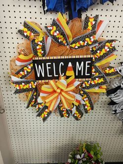 Halloween Candy Corn Welcome Door Wreath