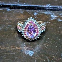 (Size 9) Premium Martha Rocha Kunzite, Multi Gemstone Ring in RG over 925 Silver