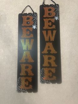 Halloween Beware Hanging Signs Set of 2