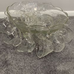 Antique Glass Bowl with 12 Cups Set Brand New