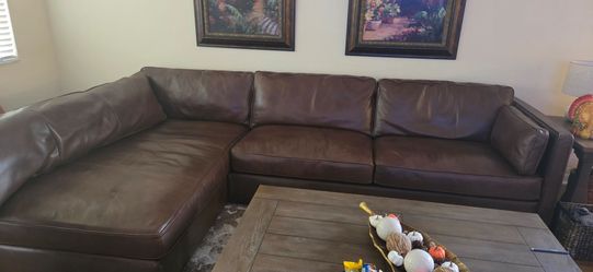 Brown leather sofa