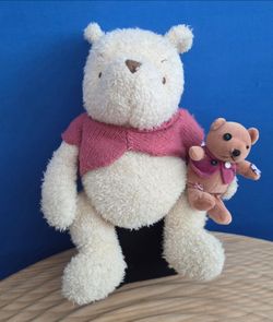 Vintage Classic Pooh with knit blush pink sweater & buddy bear 13" Plush