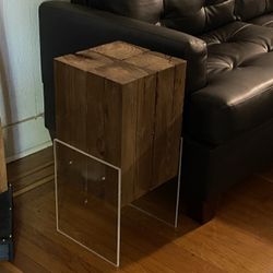 Modern Pair Handcrafted Solid Wood End Tables with Acrylic Legs