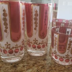 MCM Vintage Cera Red And Gold Barware Glasses