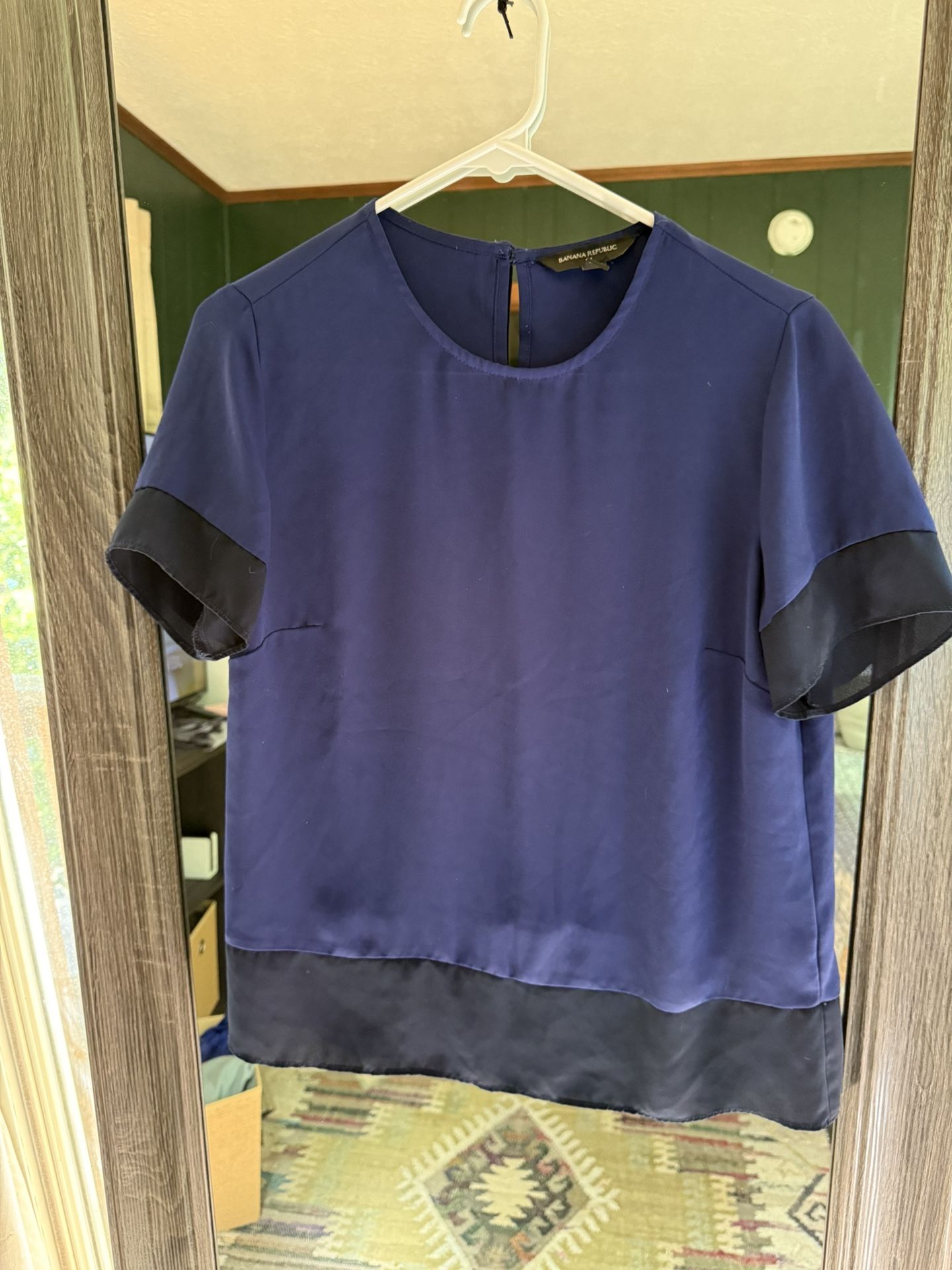 Banana Republic Blue and Black Boxy Blouse