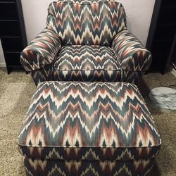 Never Used Aztec Flame Print Arm Chair & Hassock - Delivery Available