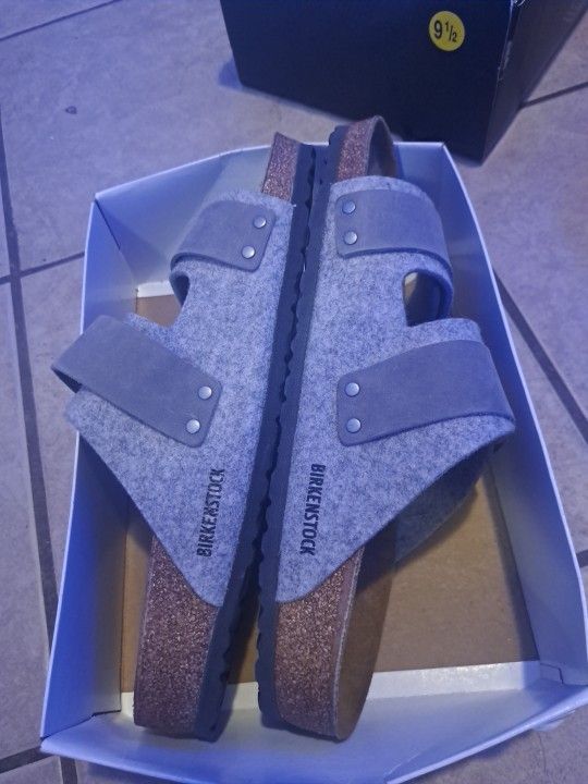 Birkenstocks Uji Natural Leather-Felt - Light Gray Size 11.5