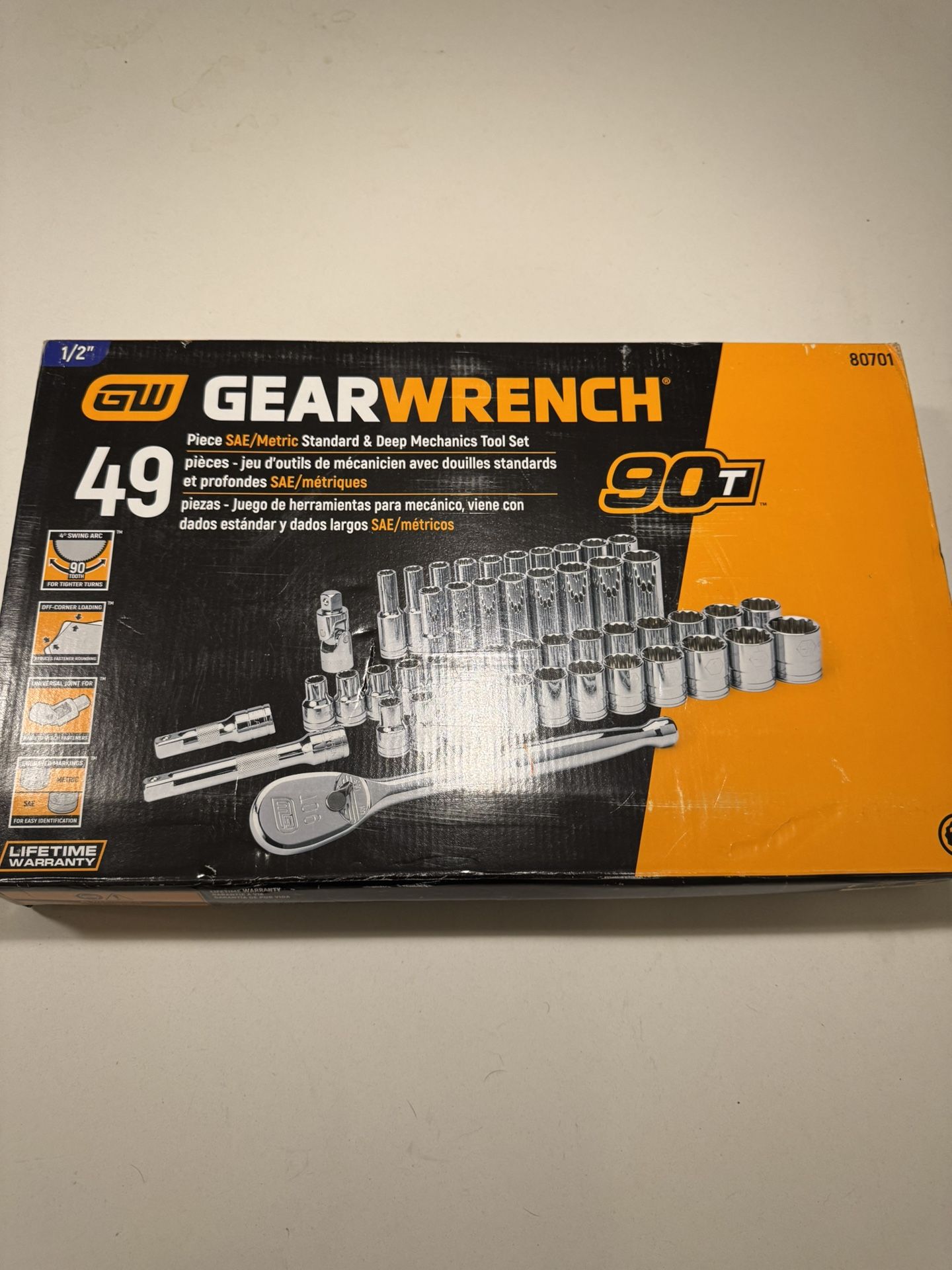 Gear Wrench 49 Piece 1/2" Drive 6 Point Standard & Deep Sae/Metric Mechanics Tool Set Lifetime warranty