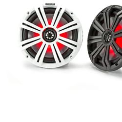 KICKER KM8 8-Inch (200mm) Marine Coaxial Speakers with 1-Inch (25mm) Tweeters, LED, 4-Ohm,Charcoal and White Grilles