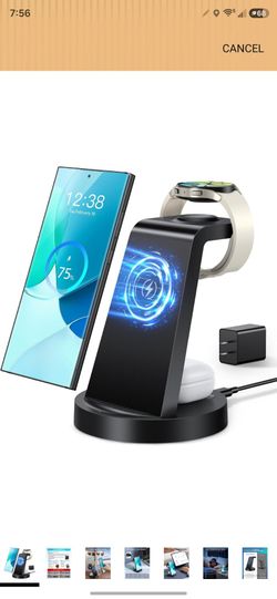 3-in-1 Qi Wireless Charging Stand for Samsung Galaxy w/18W Charger, 3ft Cable