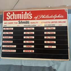 Vintage Schmidt’s Metal Pricing Sign 