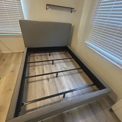 Queen Bed Frame- Fabric Dark Grey