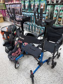 Drive Medical Transport Chair with Padded Armrests ā Blue & Black