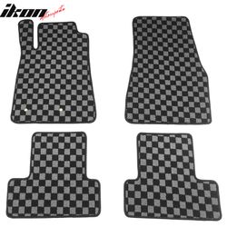 Fits 2005-2009 Ford Mustang Floor Mats Non-Slip Carpets Checkered Black Gray Plaid