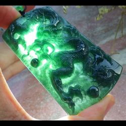Certificate Jadeite jade Myanmar Burmese Dragon spit pearl Pendant