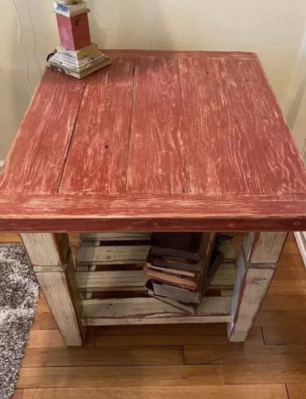 Distressed Wood End Table