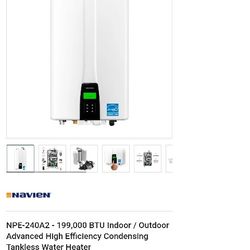 NaVIeN NPE-240A2 - 199,000 BTU Indoor / Outdoor Advanced High Efficiency Condensing Tankless Water Heater