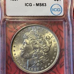 Silver 1887 Morgan Silver $1 Dollar Coin MS63