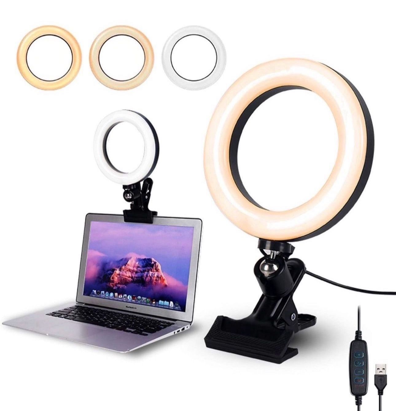 Video Conference Lighting,6.3" Selfie Ring Light with Clamp Mount for Laptop,Webcam Light with 3 Light Modes&10 Level Dimmable for Laptop/PC Monitor/D