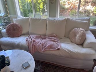 Macy’s White Slip Cover Sofa & Loveseat
