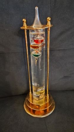 Brass Thermometer With Floating Colored Glass 