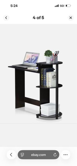 Compact Desk 28.5 Wide Gaming Computer Shelves Dark Walnut 11181DWN Furinno Book