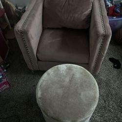 Pink Accent Chair With Ottoman