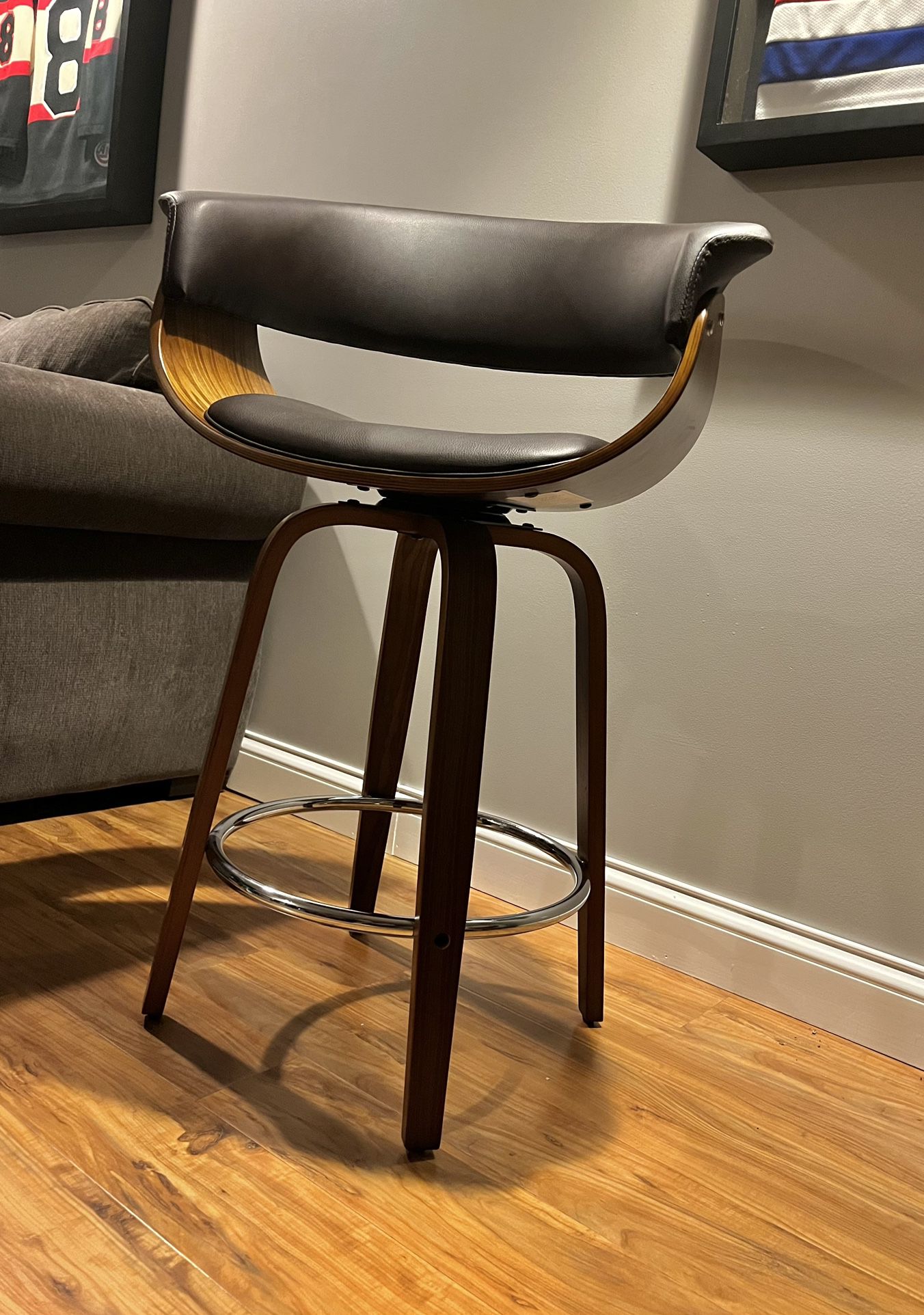 Leather And Wood Barstool 