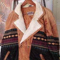 Tuskany Leather 1998 Warm Seasonal Large Button Jacket Orange And Stripe Decorated Giftable Clean Normal Wear Fuzy Jacket