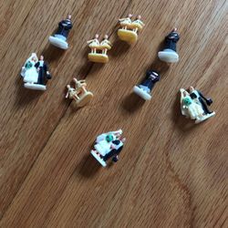 Vintage Miniature Plastic Bridal Party -Bride And Groom, Officiant, Flower Girls -3 Sets!