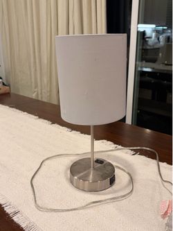 Modern Bedside Table Lamp with 2 USB Ports & AC Outlet - Brushed Metal