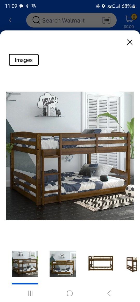 DHP Phoenix Convertible Low Wood Floor Bunk Bed, Stackable And Detachable Bed Frames For Kids, Solid Wood, With Ladder, High Guardrail, Wood Slats,