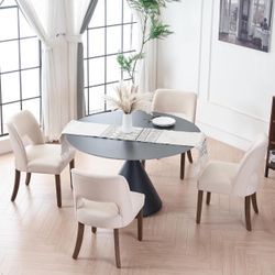 Wooden Dining Chairs Set of 4, Modern Fabric Upholstered Dining Room Chair Kitchen Chairs, Farmhouse Dinner Chair for Kitchen Dining Room, Beige