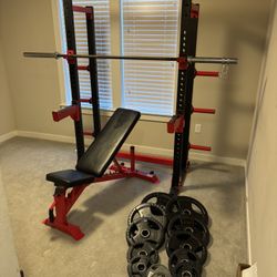 Gym Power Rack With Weights Bar Weight Bench 