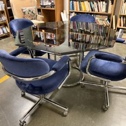 MCM Dining set with 4 chairs & glass table