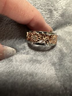 Sterling Silver flower & Dragonfly Band Ring