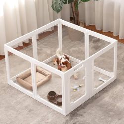 Acrylic Dog Playpen Indoor, Clear Dog Play Pen for Puppies and Small Dogs, Easy Assembly & Clean Puppy Pen (23.6", 8 Panels, White)