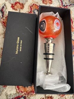 Murano Millefiori Art Glass Wine Bottle Stopper With Certificate & Box NEW Italy