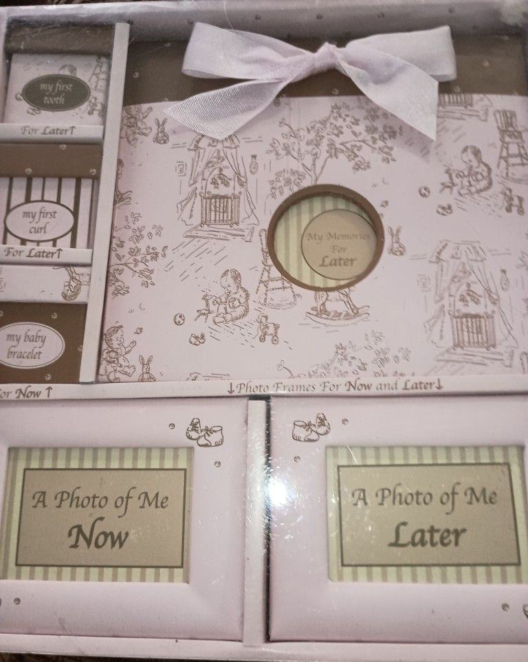 New. Baby Gear 6 Piece Keepsake Set. Excellent Gift. Pinks And Browns Colors.