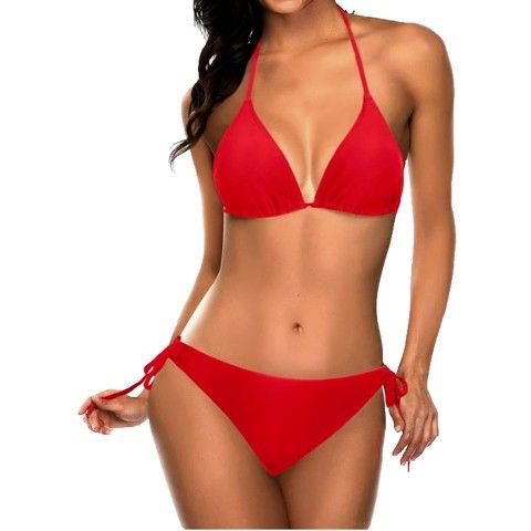 Red Halter Neck Push-Up Bikini Set – Two-Piece Swimsuit for Women