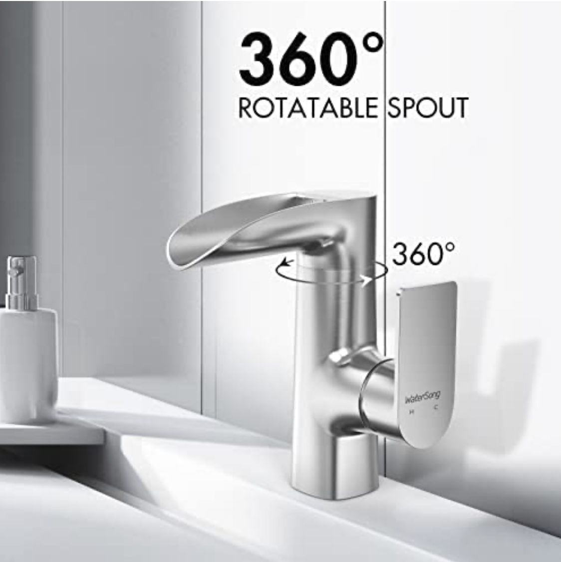 WaterSong Bathroom Sink Faucet Waterfall Faucet for Bathroom Sink Brushed Nickel Single Handle Bathroom Faucet 1 Hole RV Deck Mount Basin Faucet V