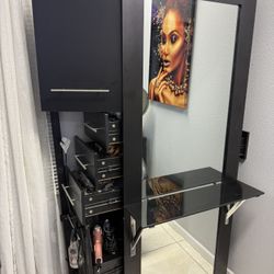 Salon mirror with cabinet