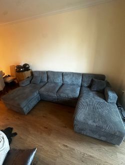 Comfy Gray Corduroy Sectional Sofa